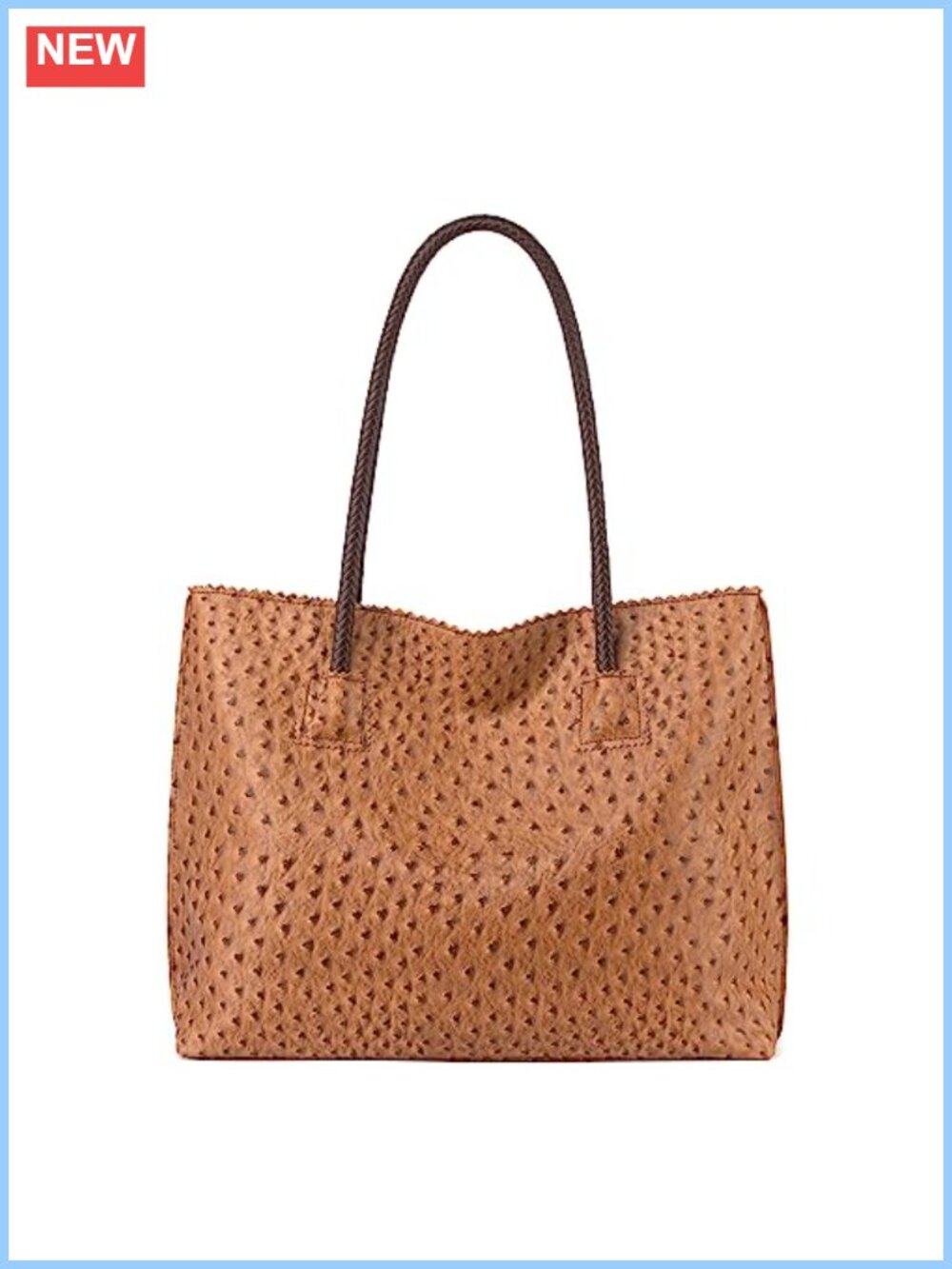 Ostrich-Textured Vegan Leather Tote Bag Large Zipper Shoulder Purse